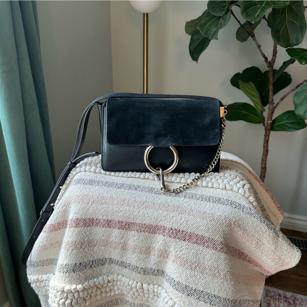 Chloe Faye Black Leather and Suede Bag with Silver Hardware